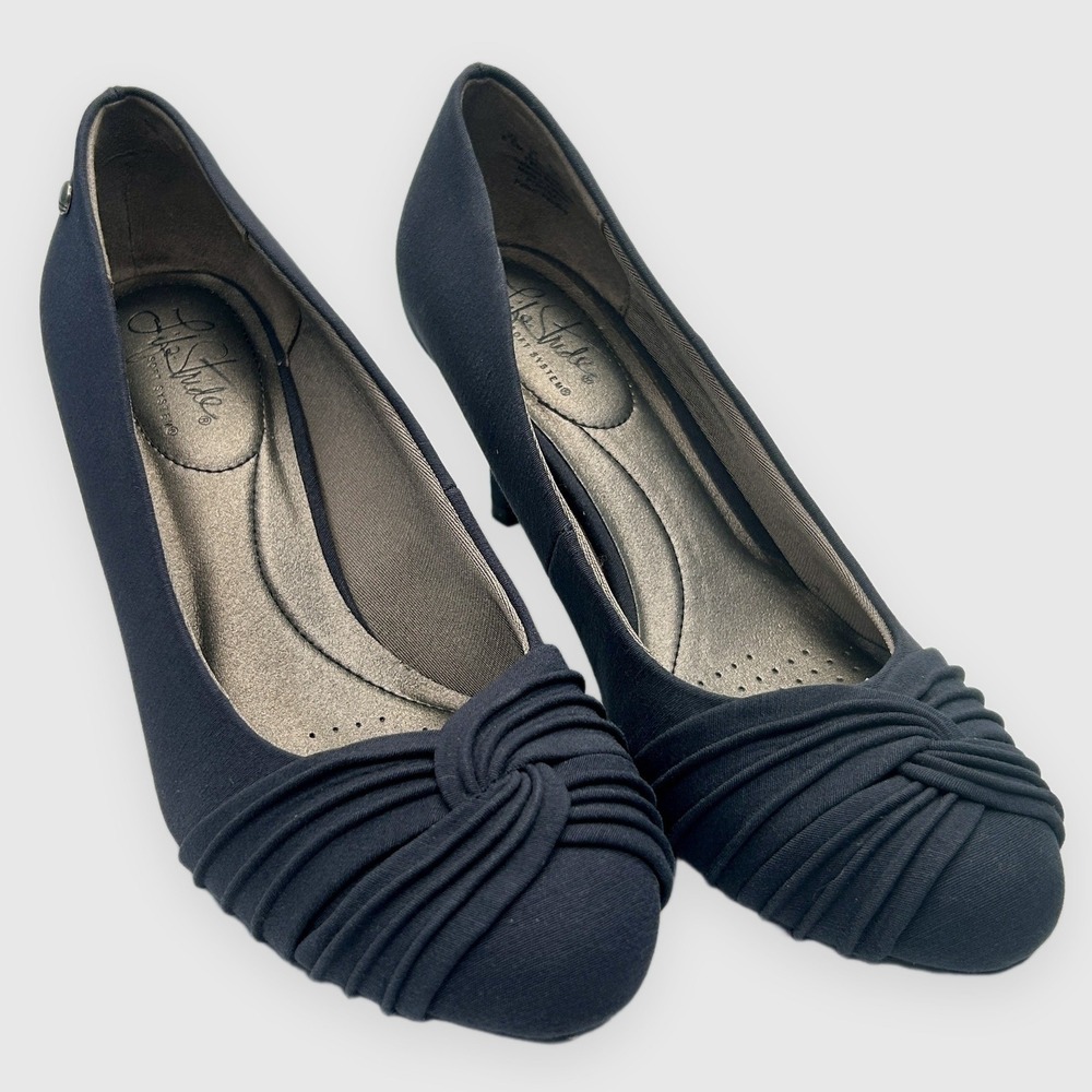 LifeStride Soft System Navy Pleated Knot Toe Pumps Womens 8.5 Comfort Heels